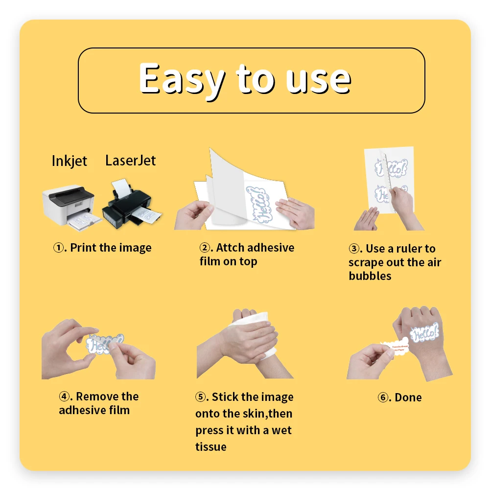 TransOurDream  A4 10PCS Printable Temporary Tattoo Transfer Paper for Inkjet & Laser Printer Skin White Background DIY