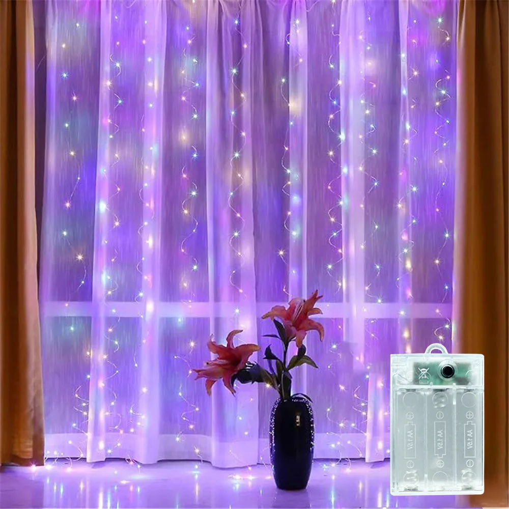 

Battery Power Curtain LED String Lights Garland Fairy Garland Lights Decoration for Bedroom Home EID Mubarak Mother's Day