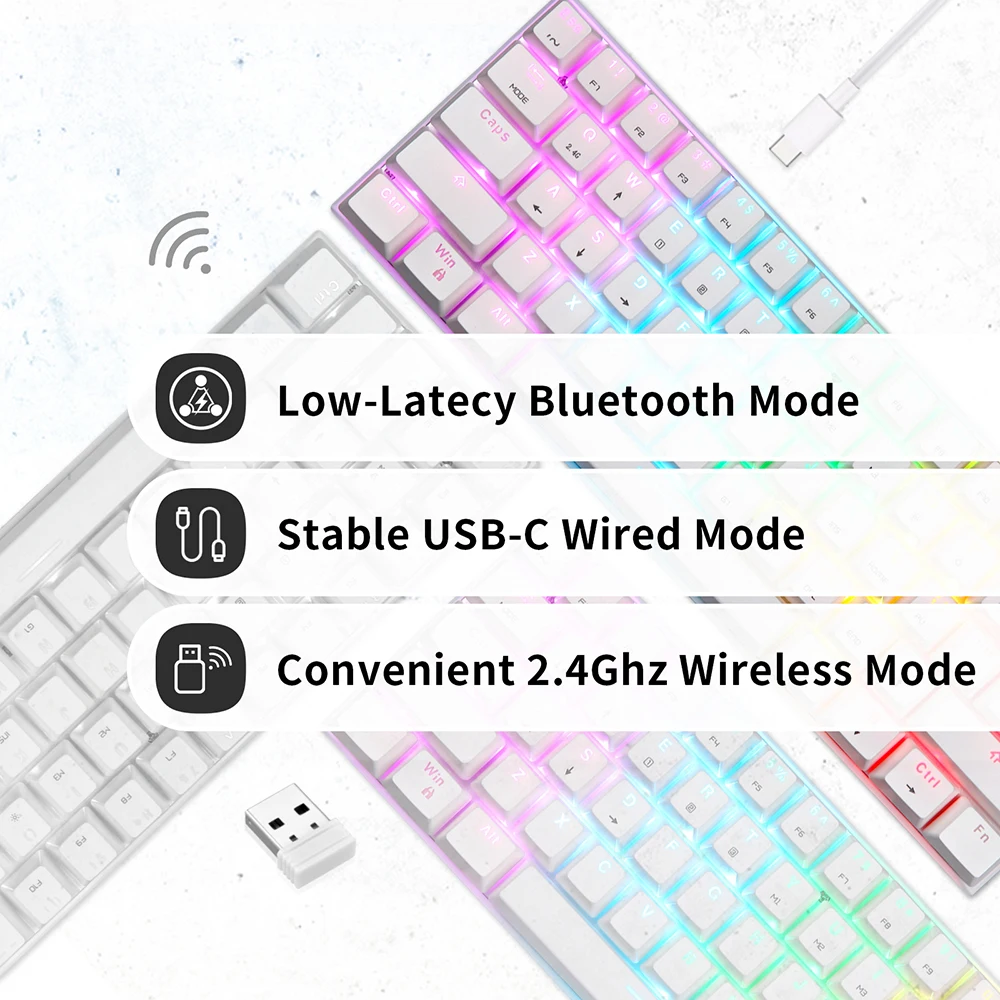 Darmoshark Motospeed لوحات المفاتيح الميكانيكية سماعة لاسلكية تعمل بالبلوتوث ثلاثي Moed 61 مفاتيح RGB الخلفية لوحة مفاتيح الألعاب OUTEMU التبديل محرك ماكرو