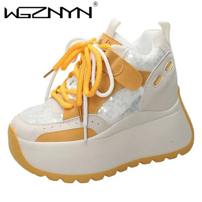 2024 Women Platform Sneakers Autumn Breathable Wedges Casual Shoes 10CM High Heels Thick Sole Sneakers Woman Deportivas Mujer