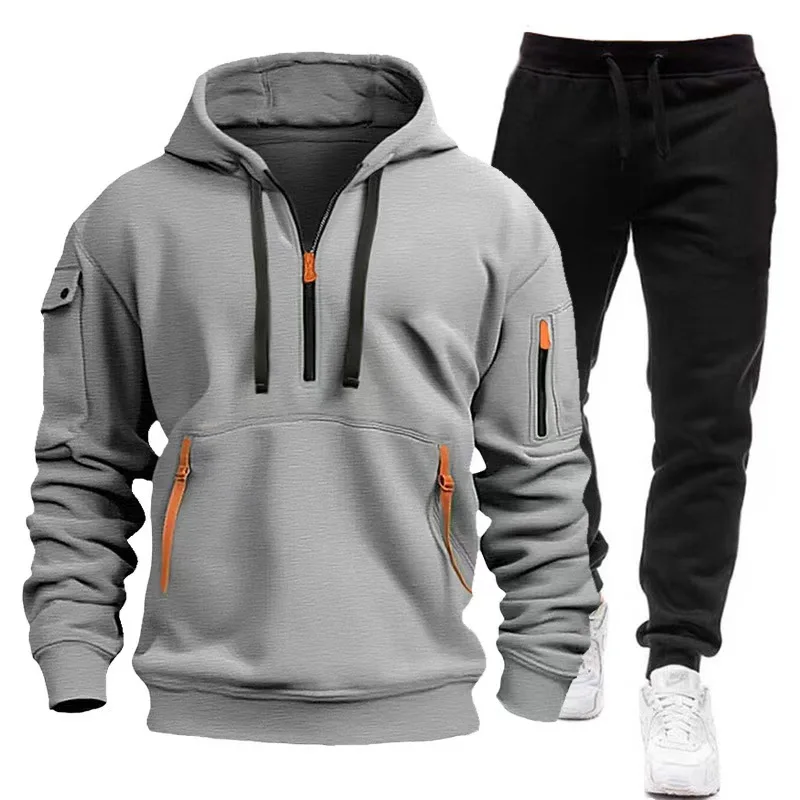 Mens Tracksuit Wear zipper Hoodies+Sweatpants 2 Piece Set 2024 New Fashion High Quality Autumn Winter Luxury Casual Jogging Suit