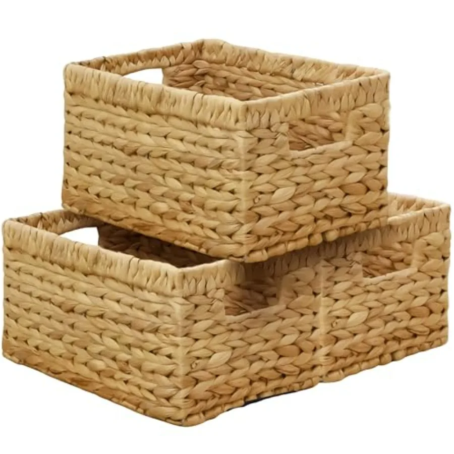 

Набор из 3 средних плетеных корзин KOKODO с ручками: стильные и прочные прямоугольные корзины из водяного гиацинта ручной работы