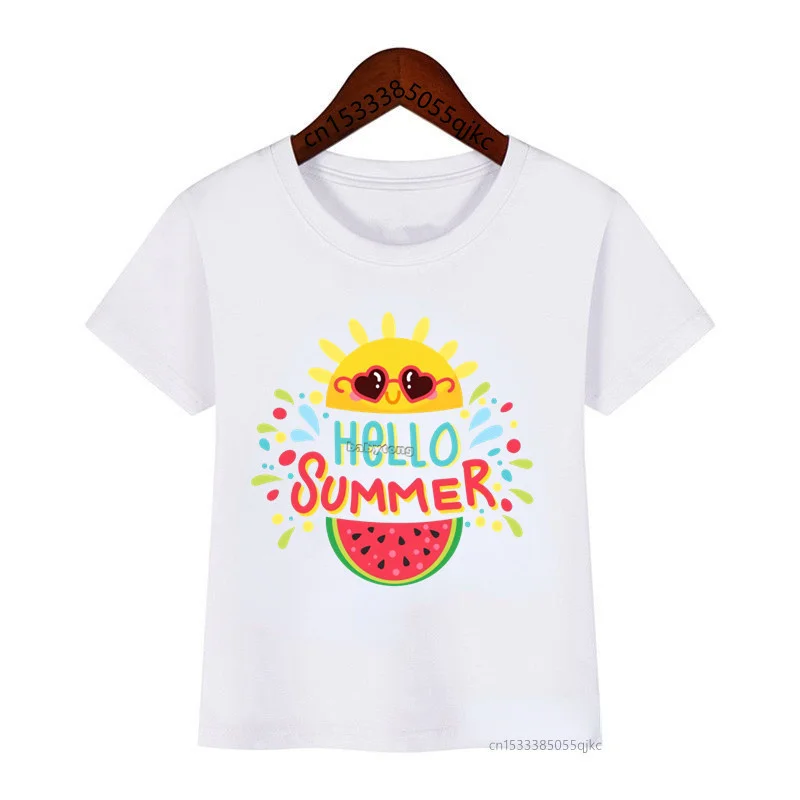 Ready for Summer Hello Summer Kids Printed T-Shirts Boys Girls Funny Baby Short Sleeve Tops Kids Fashion O-Neck T-Shirts