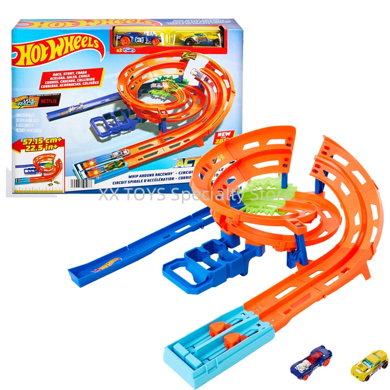 

Hot Wheels Action Whip Around Raceway Track Playset with 1:64 Scale Toy Car Boys Athletic Track Playset Birthday Present Set