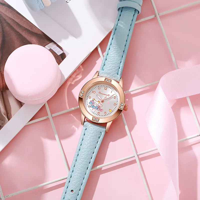 Kawaii Cinnamoroll Watch Hello Kitty Kuromi Diamond Quartz Watch Girl Student Gift Cute Watch Female Sanrio Alloy Quartz Watch