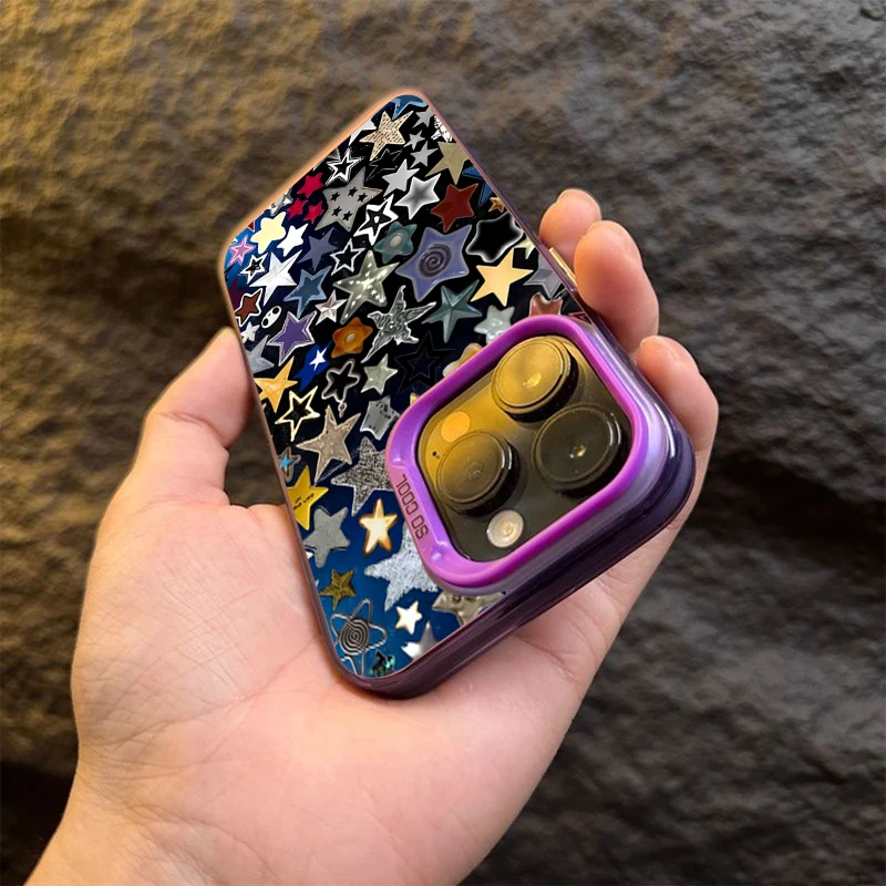 Colorful Star Matte Laser Phone Case For iPhone 15 16 Pro Max Case iPhone 14 13 12 11 XS X XR 7 Plus 16E Shockproof Bumper Cover