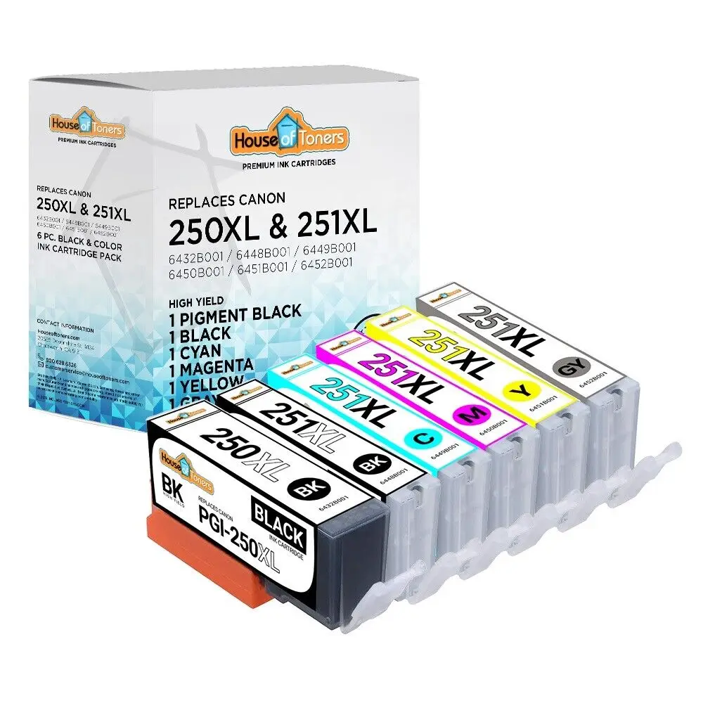 6 PACK PGI250 XL & CLI251 XL Ink for Canon PIXMA MG7120 MG7520 w/ grey