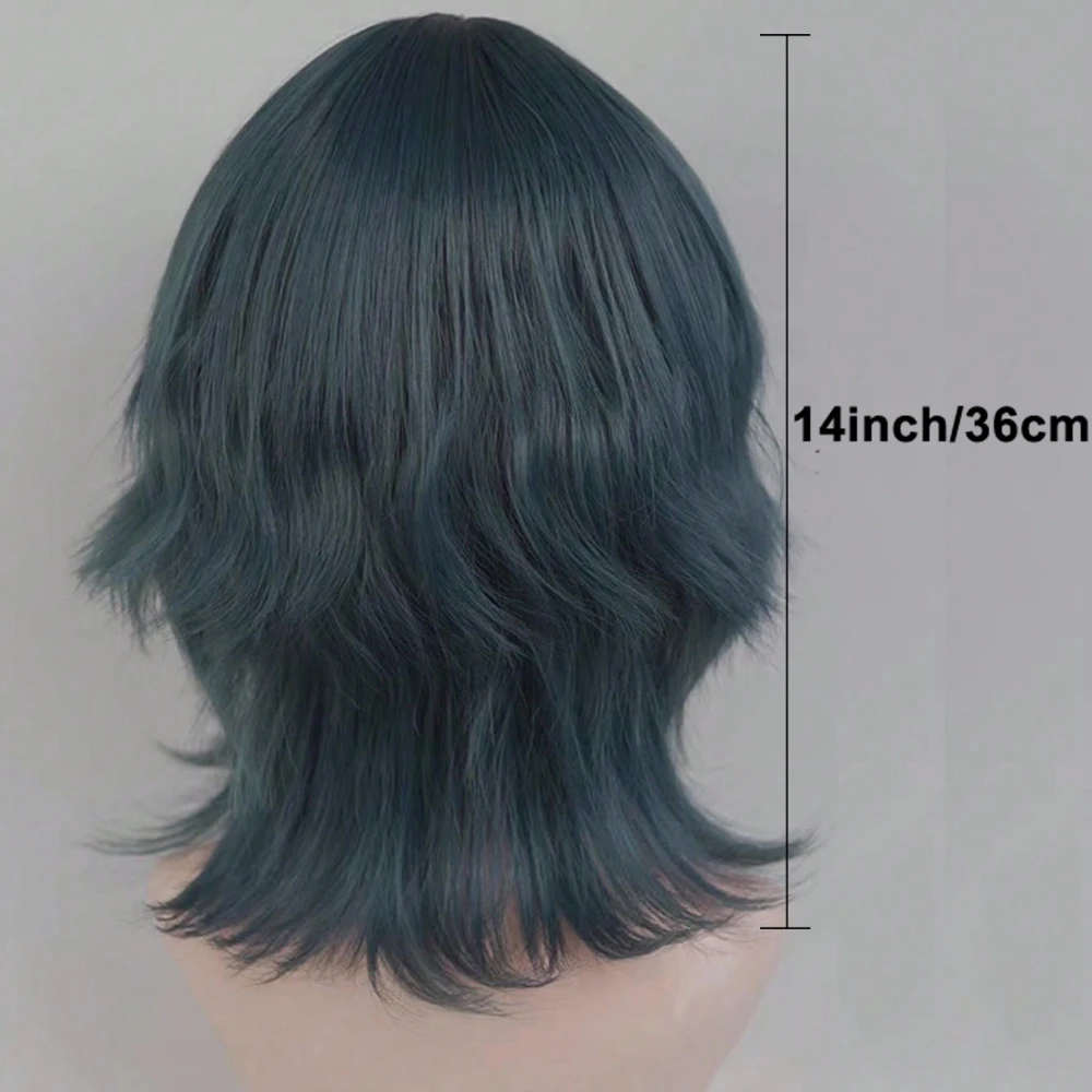 باروكة نسائية زرقاء صناعية قصيرة مموجة مع فرقعة لوليتا كوسبلاي للهالوين وعيد الميلاد كاجوال جلام #5