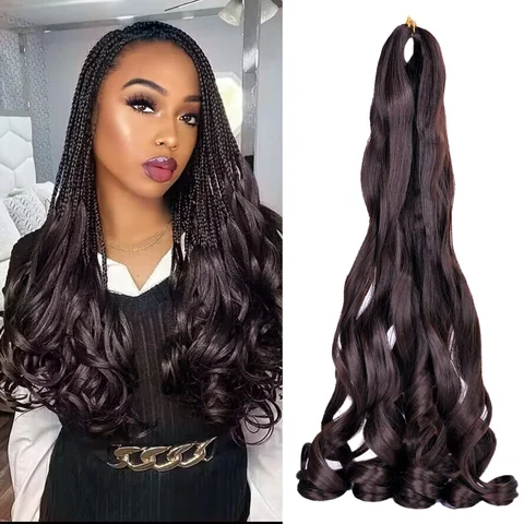 프렌치 컬 브레이드 헤어 24 인치 합성 나선형 컬 브레이드 여성용 헤어 익스텐션 Pre Stretched Loose Wave Braiding Hair