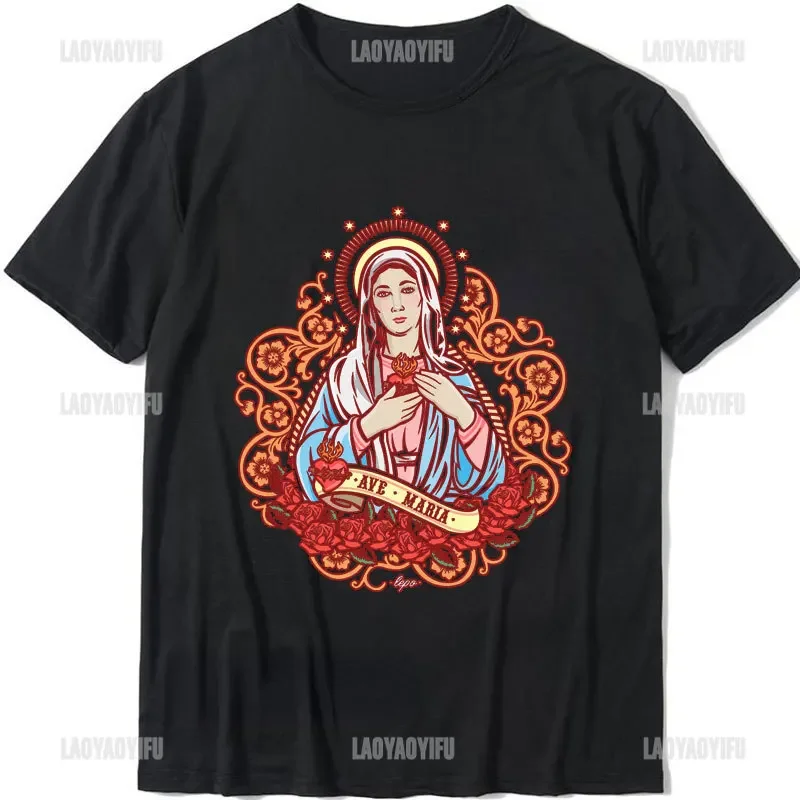 Ave Maria Women Aesthetic Clothing Virgin Mary Female Summer Graphic Tshirt Vintage Man Lady Casual Fashion Outdoors Short-sleev