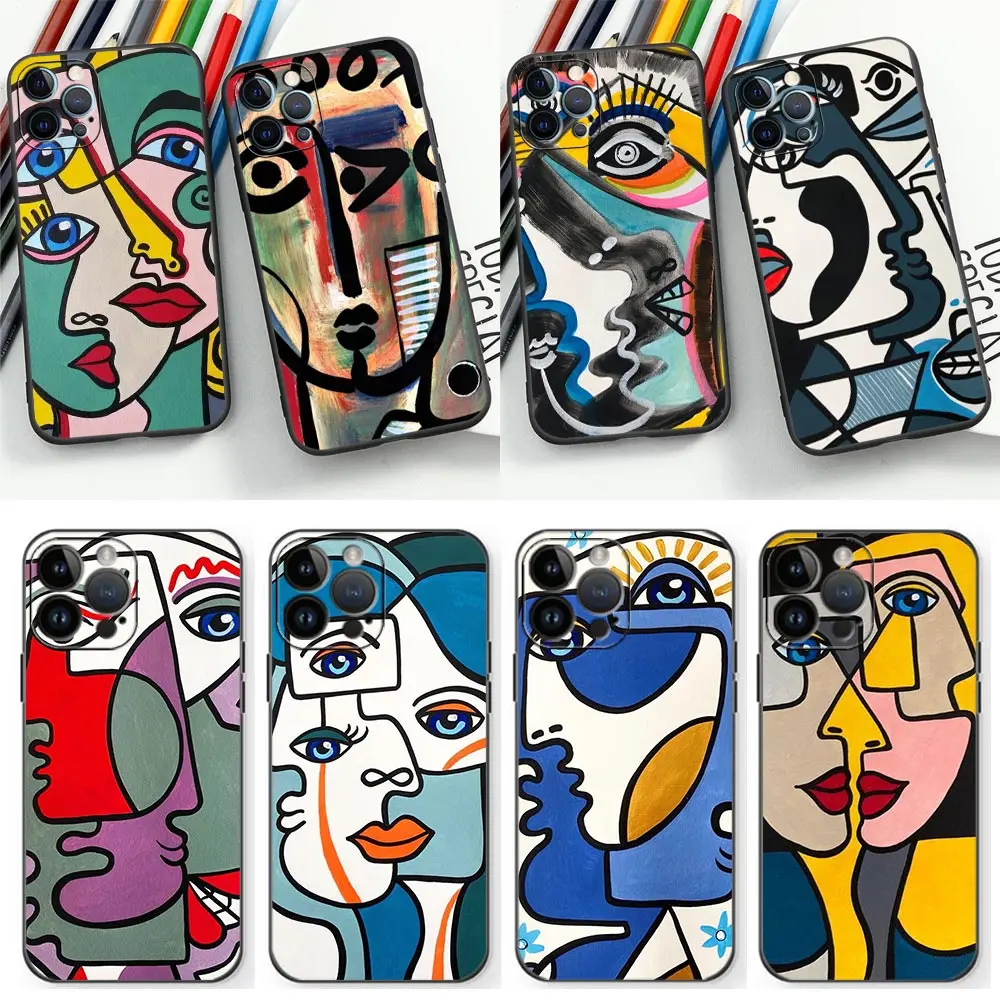 Picasso Abstract Art Painting For iPhone 11 Case For iPhone 12 13 Mini 14 15 Pro Max Cases 8 7 Plus X XS XR SE Cqoue Black Cover