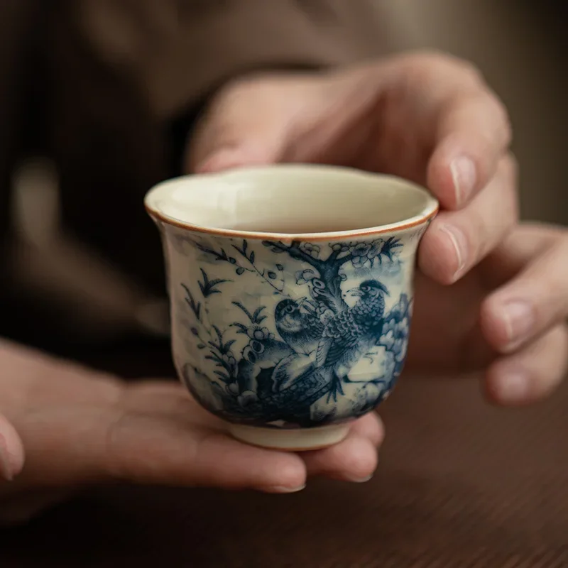 Birds Ru Klin Porcelain Teacup Chinese Kung Fu Gongfu Master Cups Ceramic Tea Bowls Tea Ceremony Teaware Set Household Drinkware
