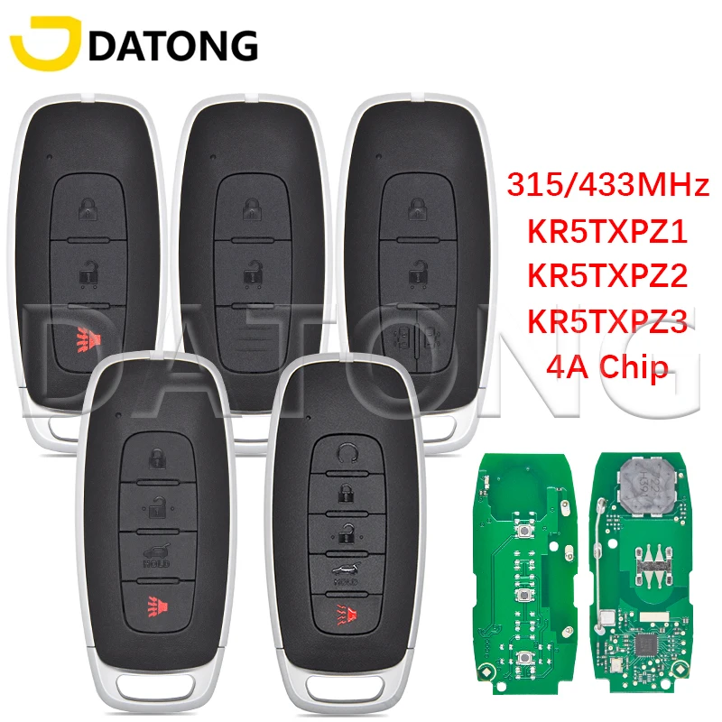 

Универсальный автомобильный ключ-пульт Datong World для Nissan Kicks, X-Trail, Rogue, Ariya, Pathfinder 2022-2023, KR5TXPZ1, 433 МГц, с чипом 4A, смарт-карта