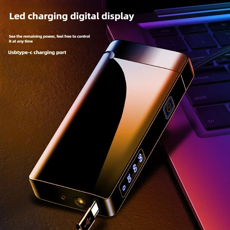 Metal Arc Flame Lighter USB Rechargeable Plasma Flameless Lighter Power Display LED Flashing Light Cigar Lighter Gadgets For Men