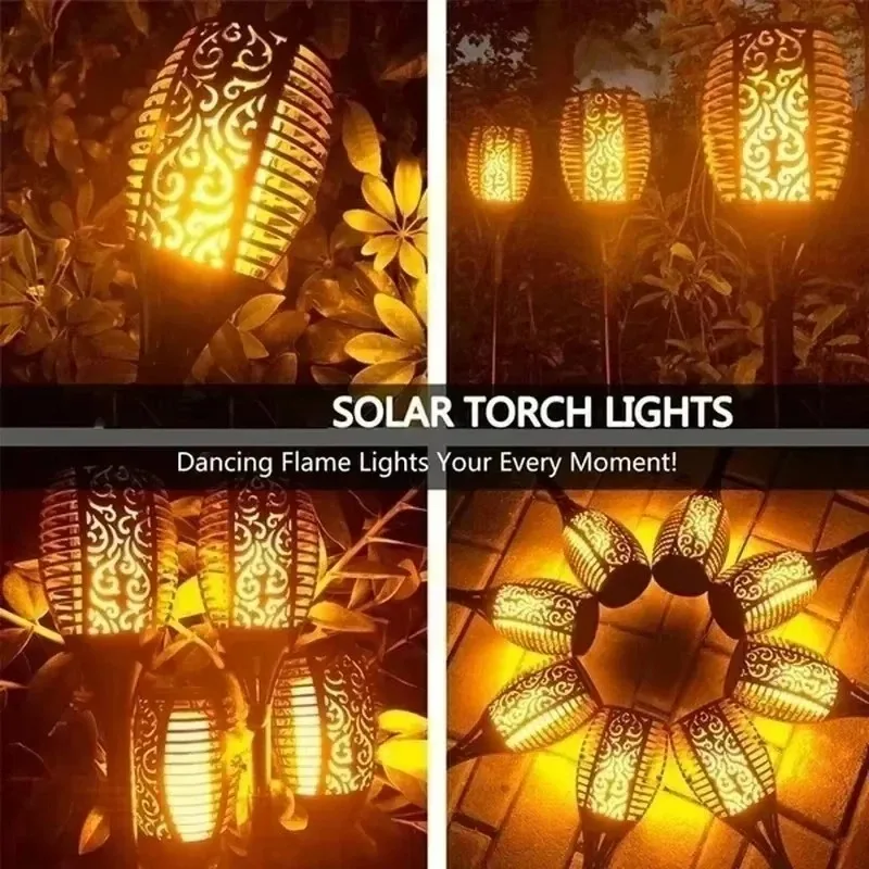 2PCS Solar Flame Lights Torch Flickering Light Waterproof Outdoor Garden Lawn Decor Tiki LED Path Yard Patio Floor Lamp