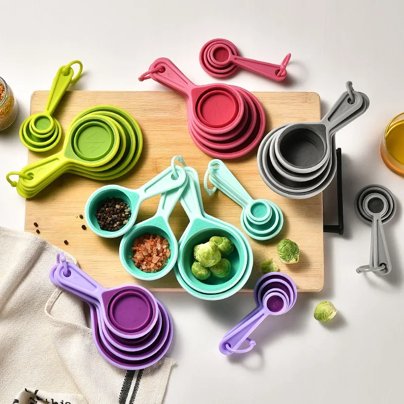 4/8 Piece Foldable Measuring Cups and Spoons Set Silicone Measuring Cup Kitchen Measuring Spoon Scoop For Cake Baking Flour Food