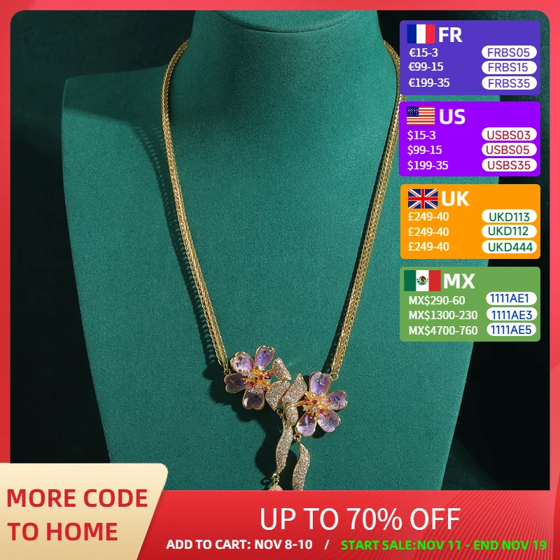خمر الأرجواني فراشة قلادة المينا زهرة الأوركيد حجر الراين قلادة اكسسوارات للنساء الفاخرة مصمم مجوهرات 2025 جديد