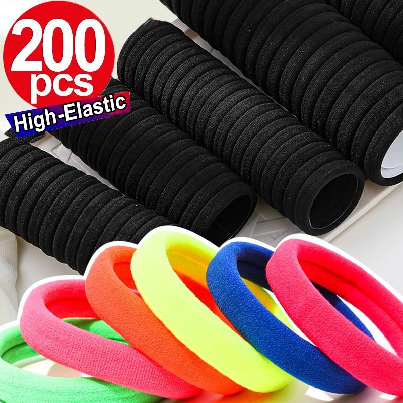 100-200 szt./zestaw elastyczne gumki do włosów dziewczynek akcesoria do włosów kolorowe nylonowa opaska dziecięce kucyk ozdoby prezent