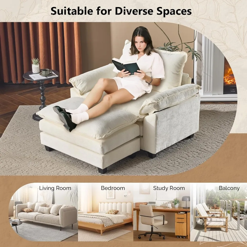 كرسي أريكة سحابي مريح كبير الحجم مع مقعد عميق ومجموعة عثمانية متحركة، كرسي استرخاء، سرير أريكة بمقعد واحد للاسترخاء
