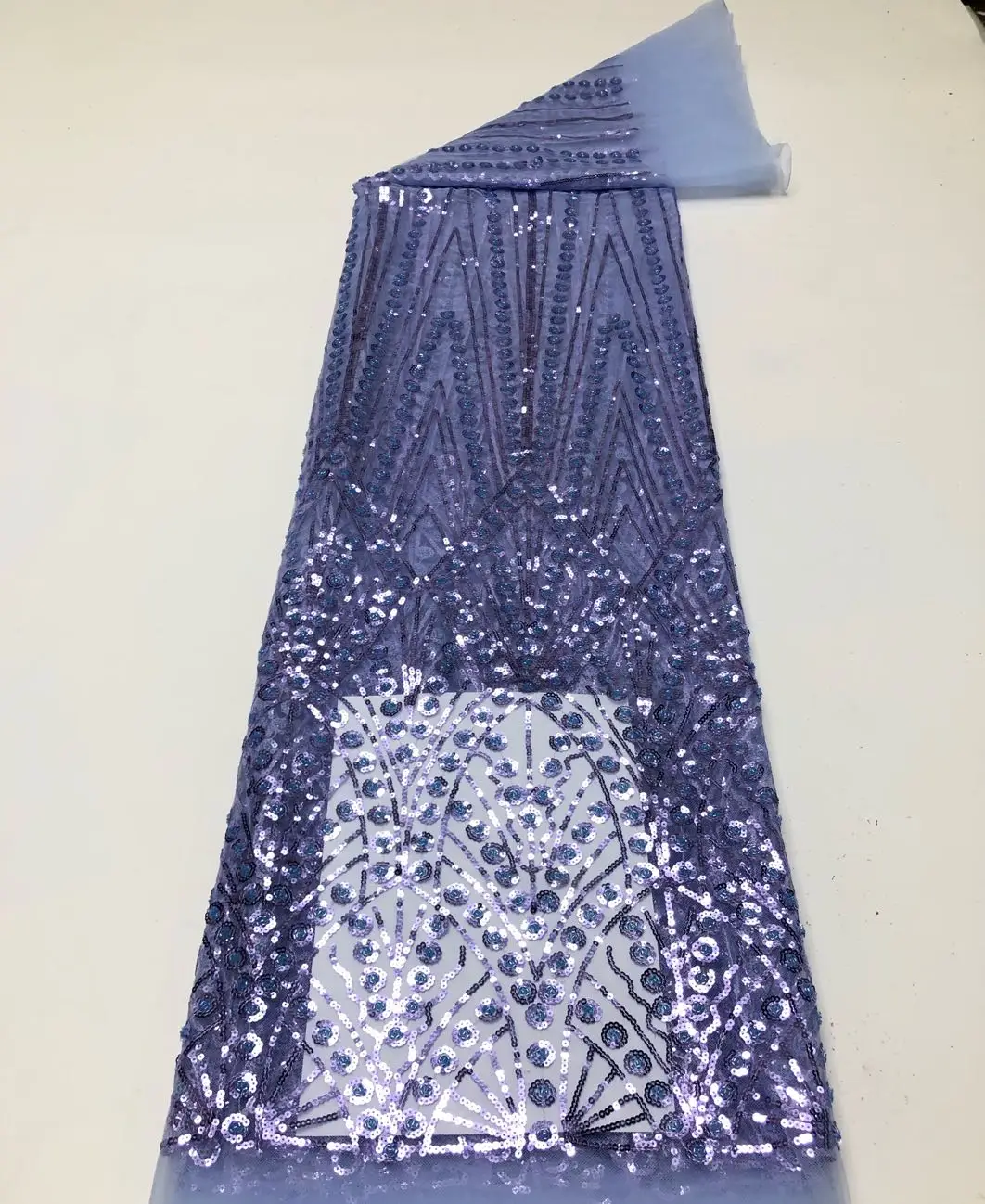 

Нигерийская кружевная ткань премиум (5 ярдов) — роскошный тюль из гипюра с вышивкой и блестками для свадебных/свадебных платьев, африканский дизайн, 2025 г.