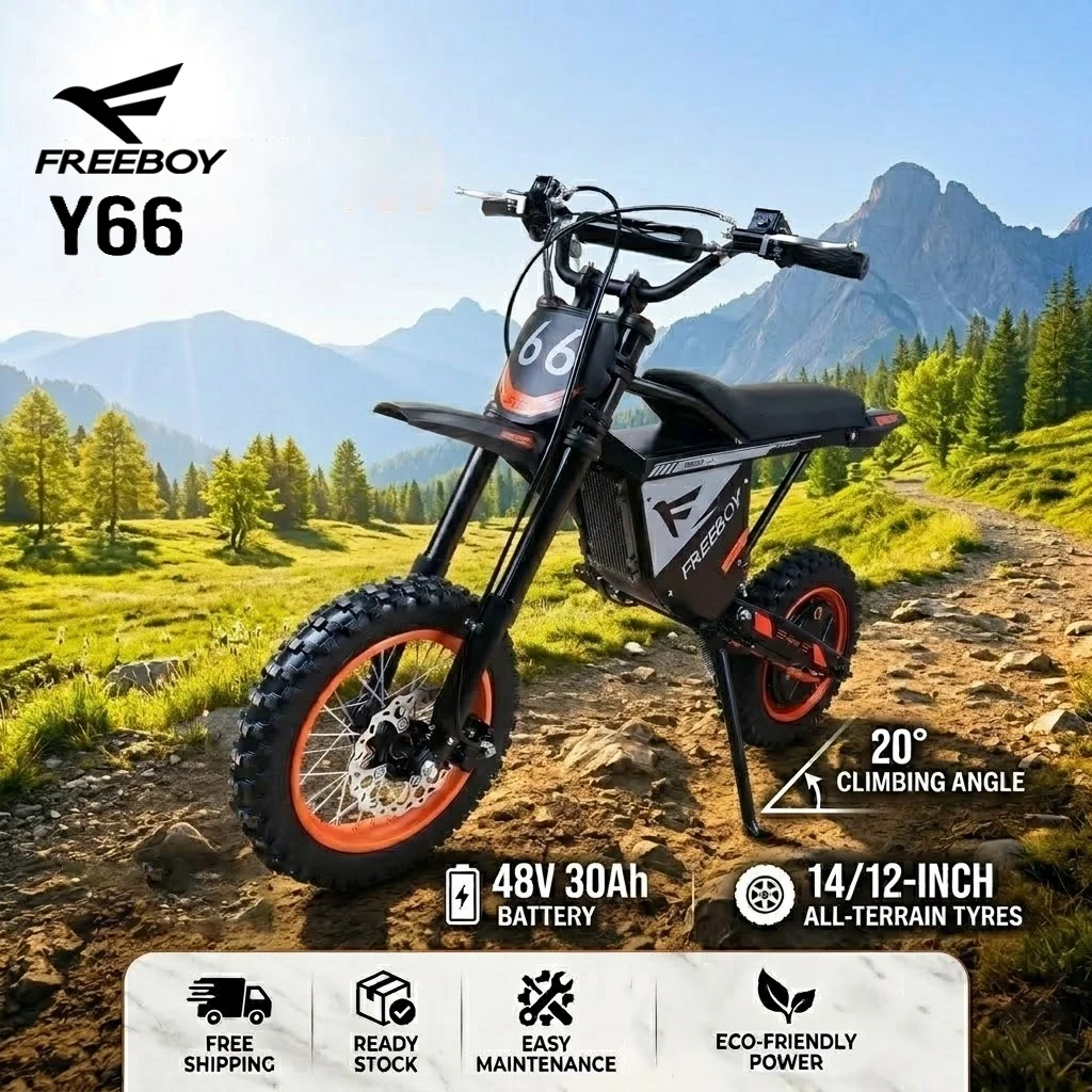 FREEBOY Y66 Erwachsenen-Elektrofahrrad 48V30AH Akku E-Bike 12-Zoll Vorderreifen 10-Zoll Hinterreifen Geländereifen Elektrofahrrad