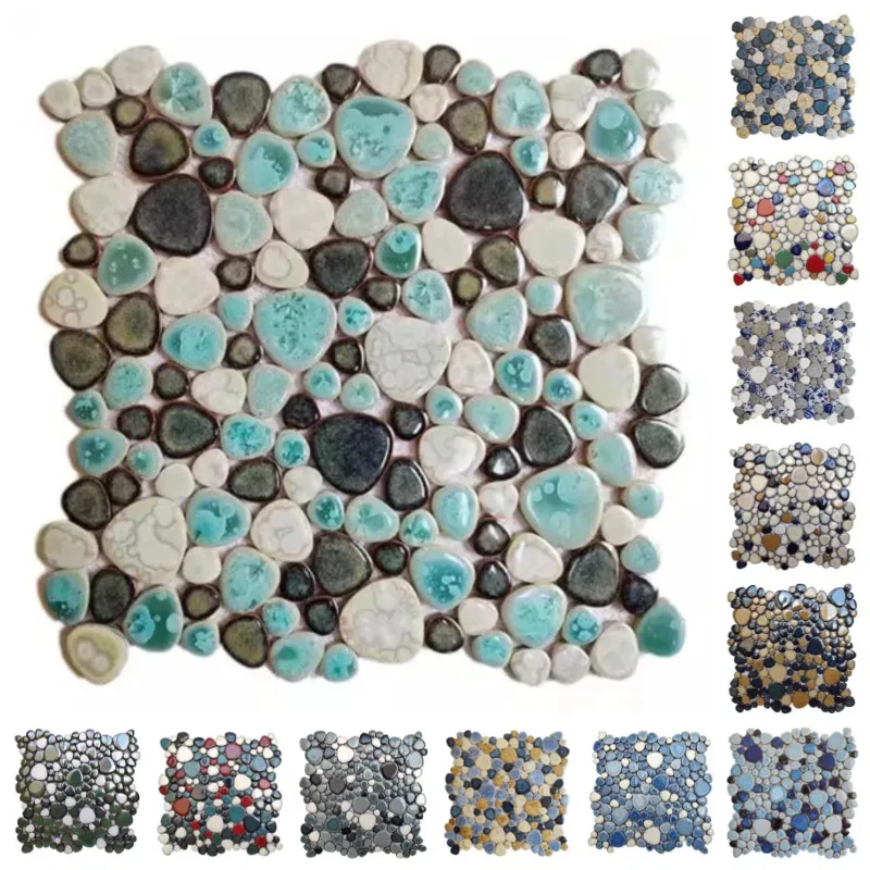 30x30cm Ceramic Pebble Mosaic Tiles Anti-Slip Waterproof for Bathrooms Spa Pools Wall Floor Decor Tile Sheet