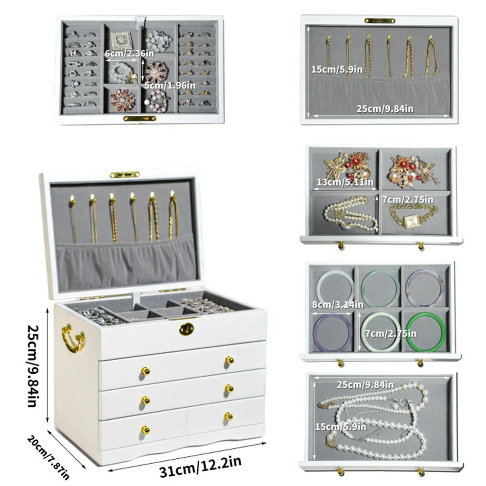 Houten Sieraden Doos Sieraden Organisator Voor Sieraden Make-Up Ketting Oorring Organiseren Plastic Lade Opbergdoos Voor Sieraden