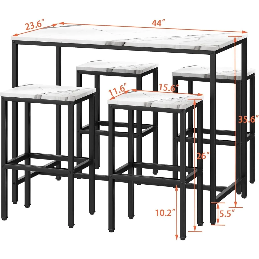 5-Piece Modern Metal Counter Height Dining Set with 4 Stools