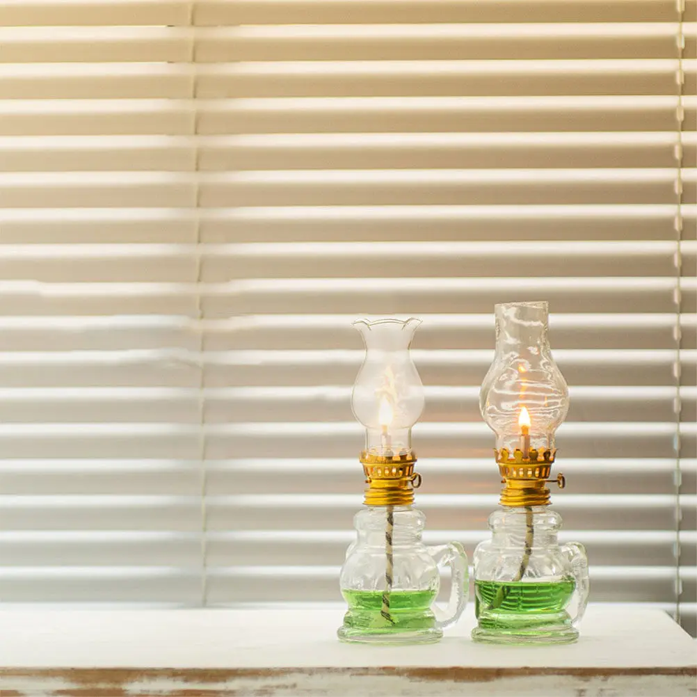 2Pcs Oil Lamp Glass Chimney Clear Replacement Retro Lampshade Hand Blown Glass Cover for Lamps