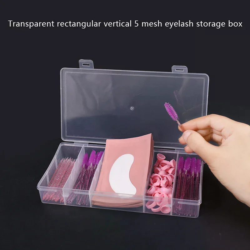 /Kuz/With Cover Rectangle Vertical 5 Grid Eyelash Extension Tool Storage Box Glue Tweezer Holder Makeup Organizer Transparent