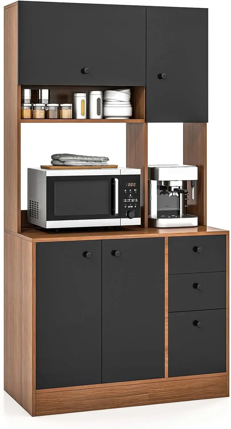 

71” Buffet with Hutch, Freestanding Pantry Storage Cabinet with 3 Drawers, Adjustable Shelves, Kitchen Hutch with Countertop