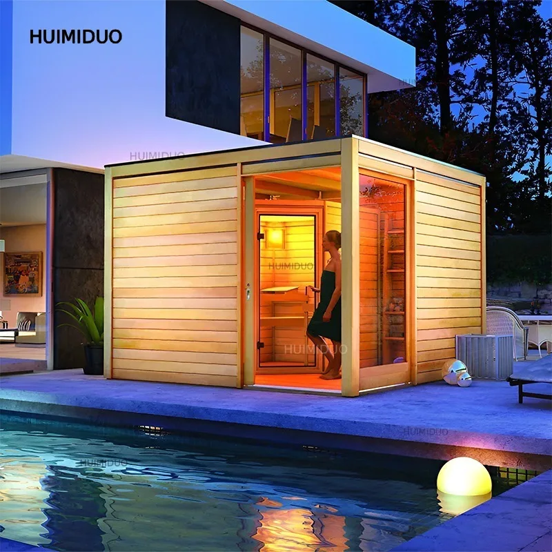 High Quality Large Square Sequoia Sauna Cabin, Traditional Family Outdoor Steam Sauna
