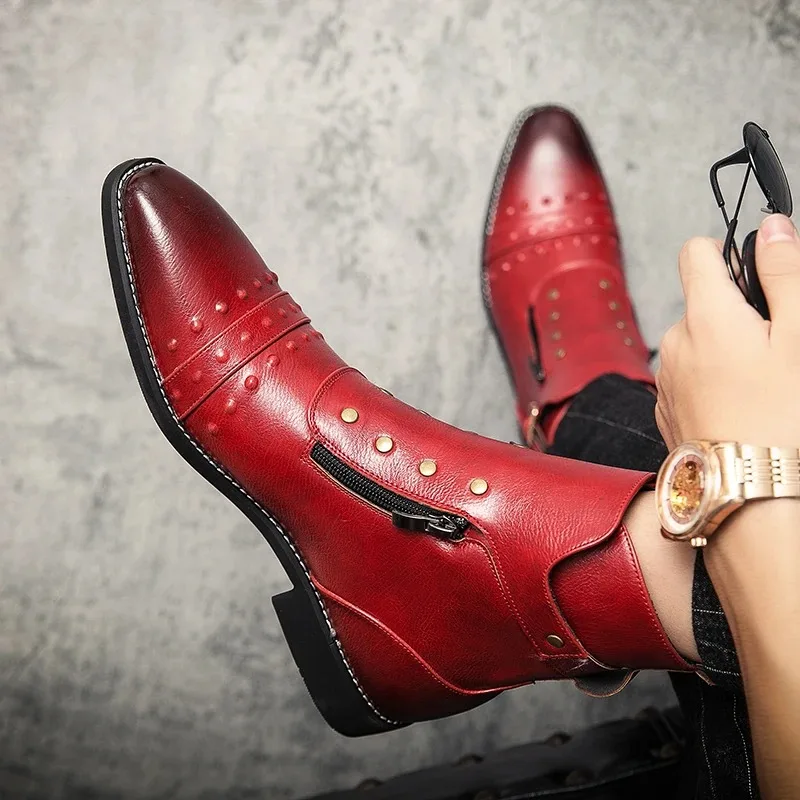 

British Men Casual Boots New Leather Formal Boots Big Size Shoes for Men Fashion Red Brown Autumn Winter Cowboys Booties Botas