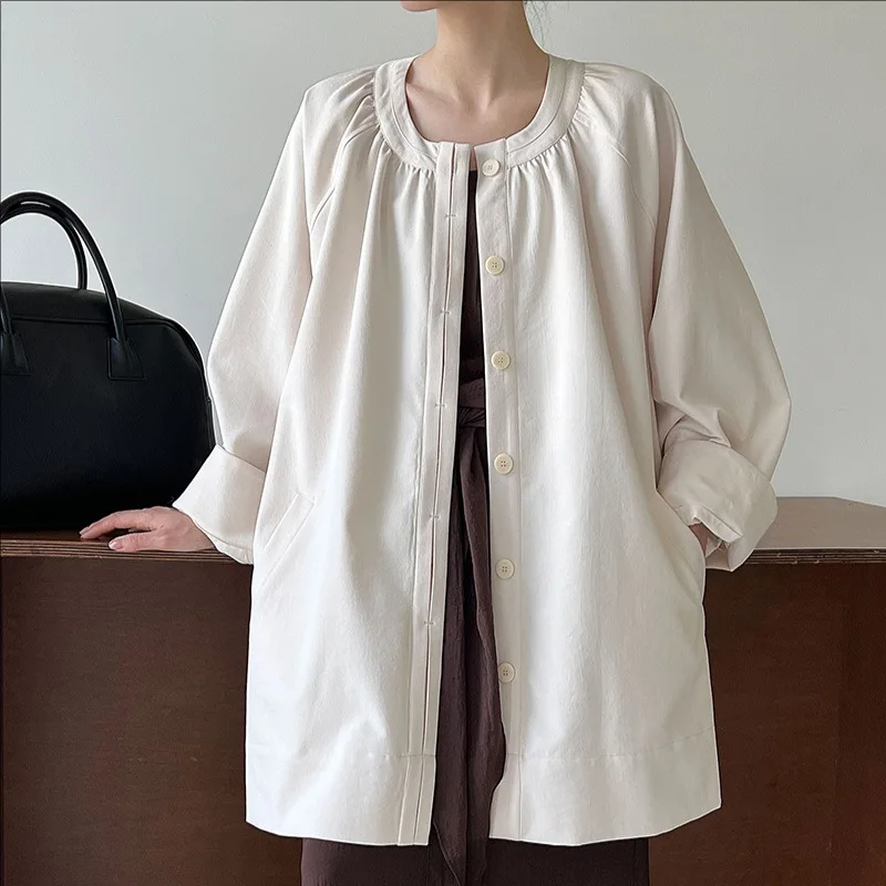 

Autumn clothing new casual simple loose long sleeved trench coat women