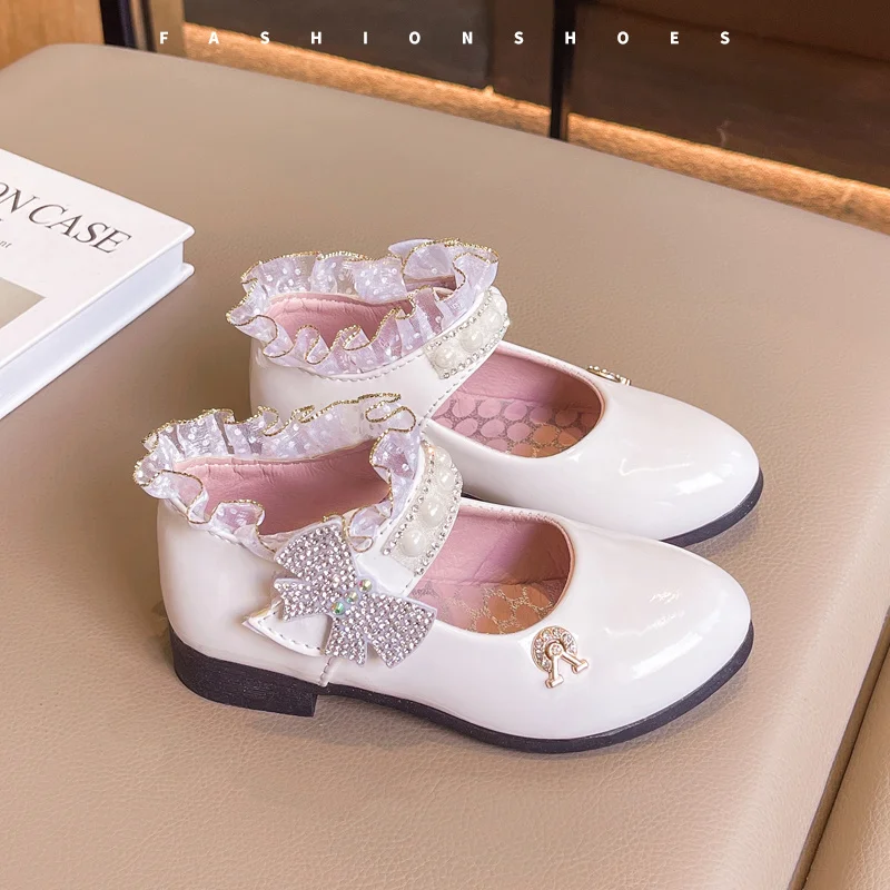 Summer Beautiful Baby Girls Princess Cute Elegant Students Bow Lace Beaded Crystal Sandals Banquet Soft Fashion Kids Comfortable