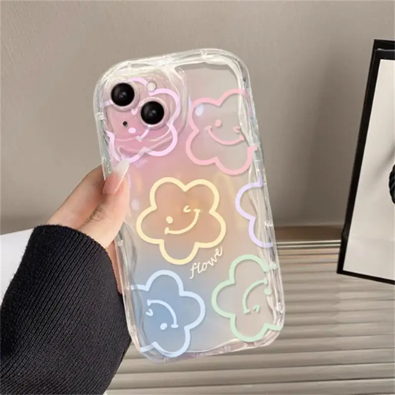 Wavy Case For Realme C55 C35 C67 C33 C21Y C25Y C30 C30S C21 C20 C15 C12 8 5G 12 Pro Plus Cover INS Korea Sunflower Bracket Soft