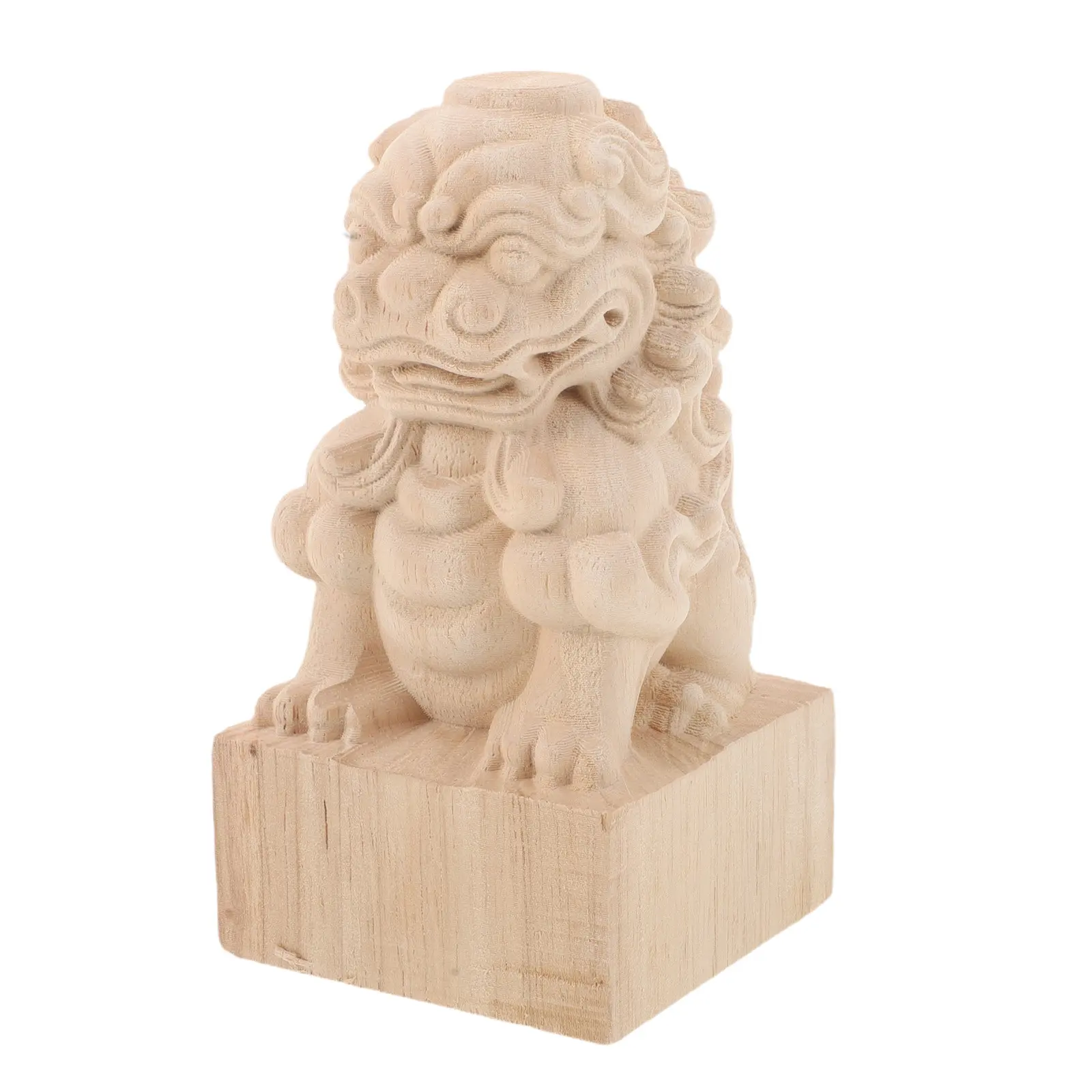 Wood Carved Lion Finial 8x8x15cm Unpainted Staircase Newel Finials DIY Wooden Railing Ornament Decorative Curtain Rod Finial