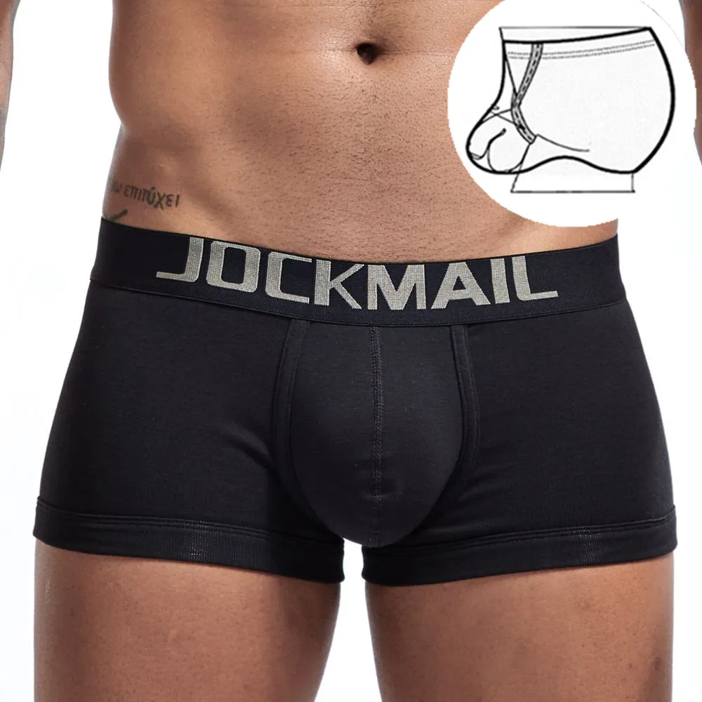 JOCKMAIL Sexy Ring Design Men\'s Underwear Cotton Fashion Boxer Briefs Low Waist Sports Swim Trunks Gym Shorts Male Underpants