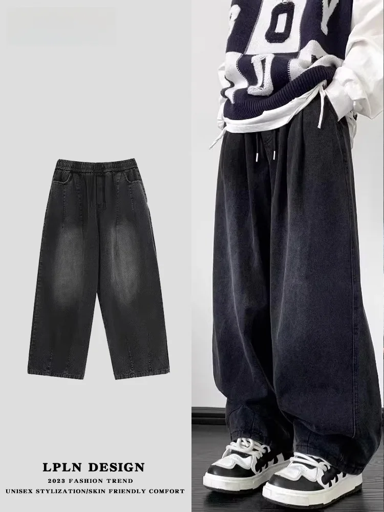 

LPLN Retro Waed Wide Leg Jeans Loose Straight Casual Long Trousers Men Women High Street Sle Denim Pants American Sle
