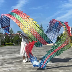 Cinta de baile de dragón roja para adultos, accesorio cuadrado colorido de 8/10M para Fitness, Festival de Primavera, actuación en escenario, aceptación de la piel