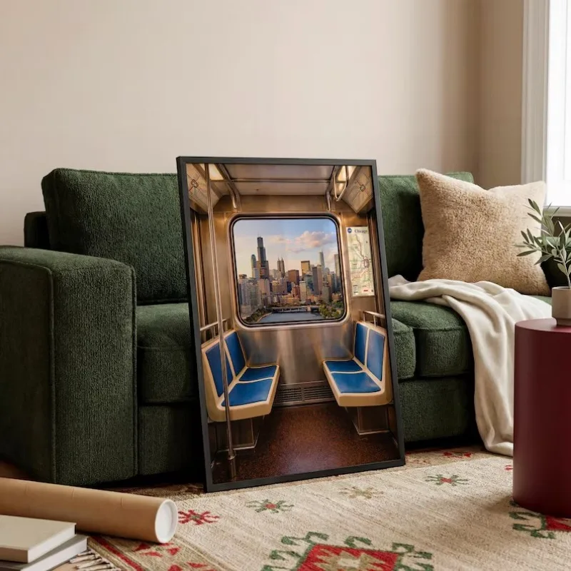 Train Subway Window Skyline View Poster Boston New York Chicago Sunset Cityscape Canvas Painting Wall Art for Room Home Decor