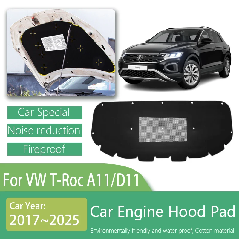 

Car Sound Insulation Mats For Volkswagen VW T-Roc A11 D11 2017~2025 Soundproof Hood Engine Insulation Pad Carro Auto Accessories