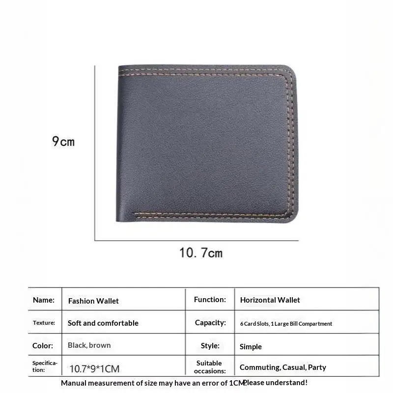 Minimalistische Herren-Geldbörse aus PU-Leder, Schwarz-Kaffee, große Kapazität, mehrere Fächer, zweifach faltbar, Ausweiskartenhalter, für Männer und Frauen – Detail 9