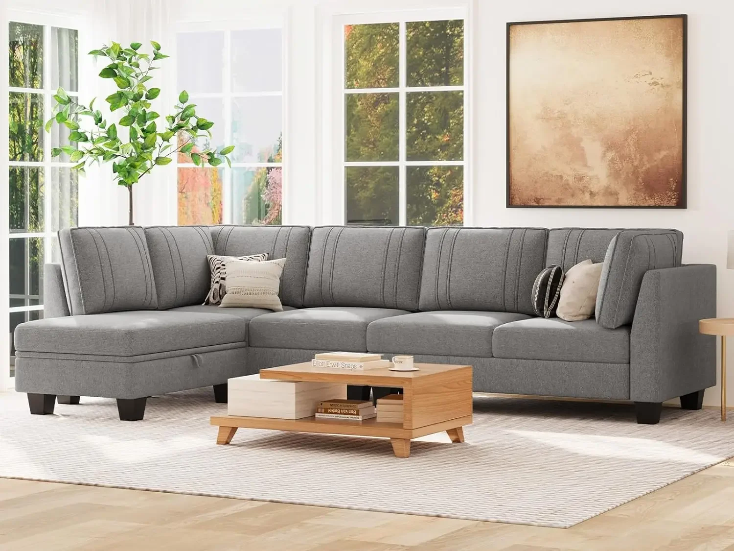 

L Shaped Sofa Fabric Reversible Sectional Sofa with Storage Ottoman Convertible L-Shaped Couch Sofa Sets for Living Room