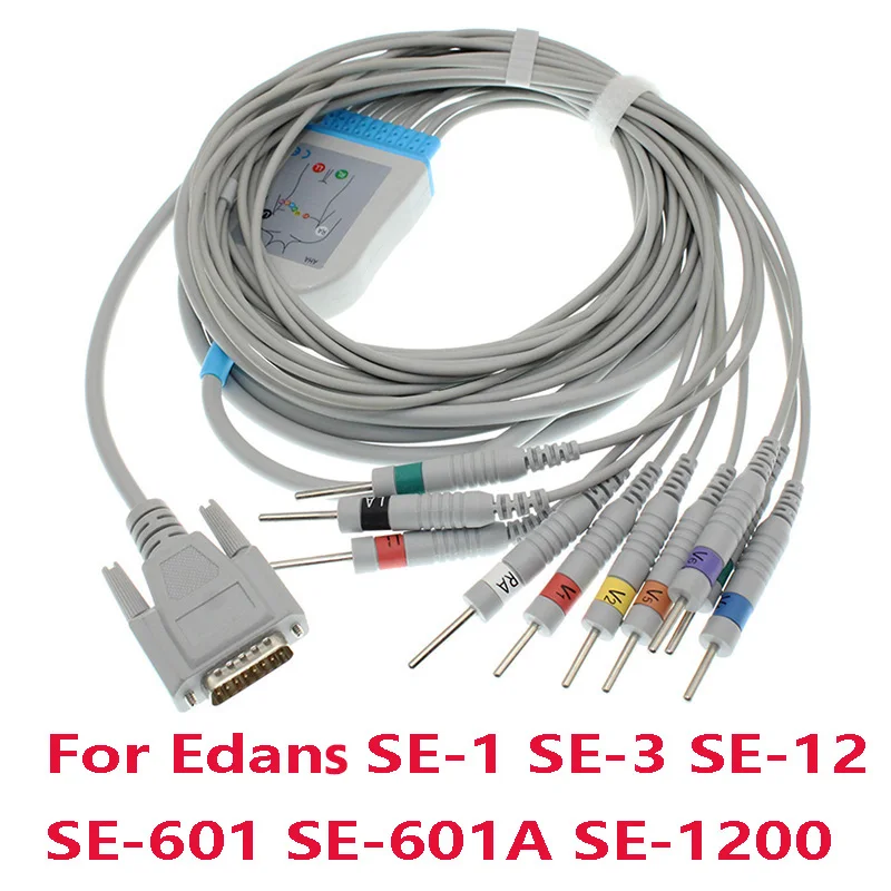 

Compatible Edans SE-1 SE-3 SE-12 SE-601 601A 1200 Express EKG Monitor 10 Lead ECG Cable,Snap/Banana/Din/Clip/Animal VET Wire.