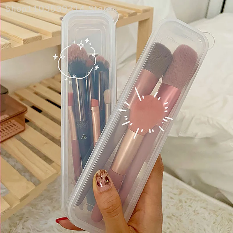 Makeup Brush Organizer Transparent With Cover Eyebrow Pencil Boxes Portable Women Cosmetic Storage Organizer