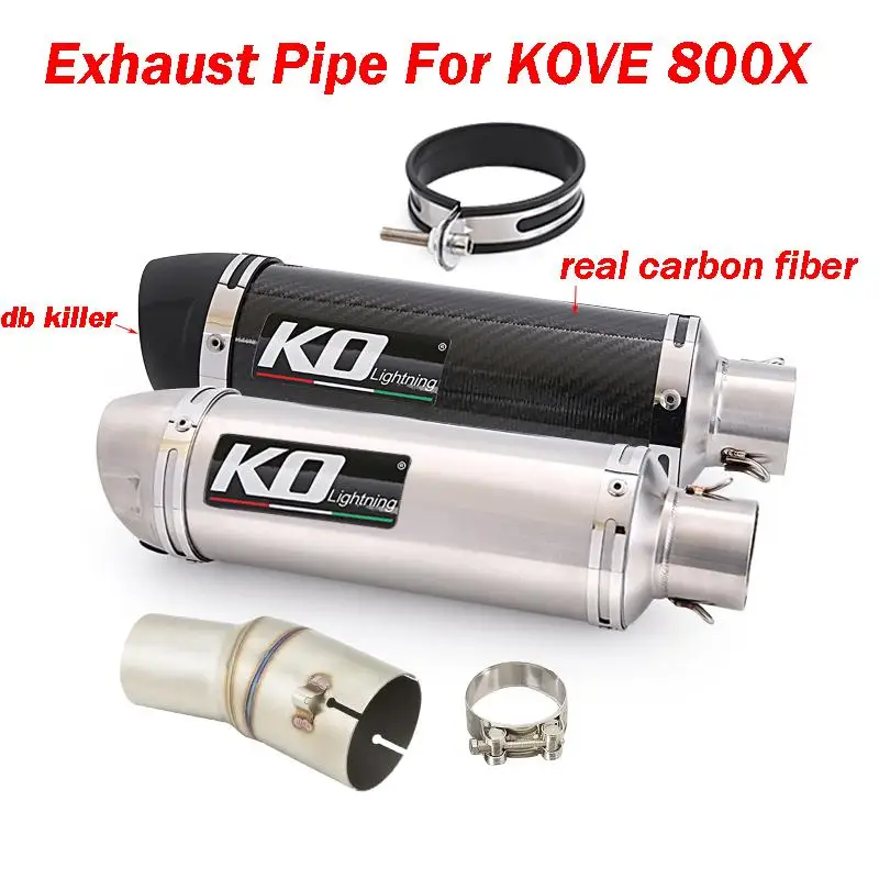 Slip On For KOVE 800X 800 X Escape Motorcycle Exhaust System Mid Link Pipe 350mm Carbon Fiber Muffler With Removable DB Killer