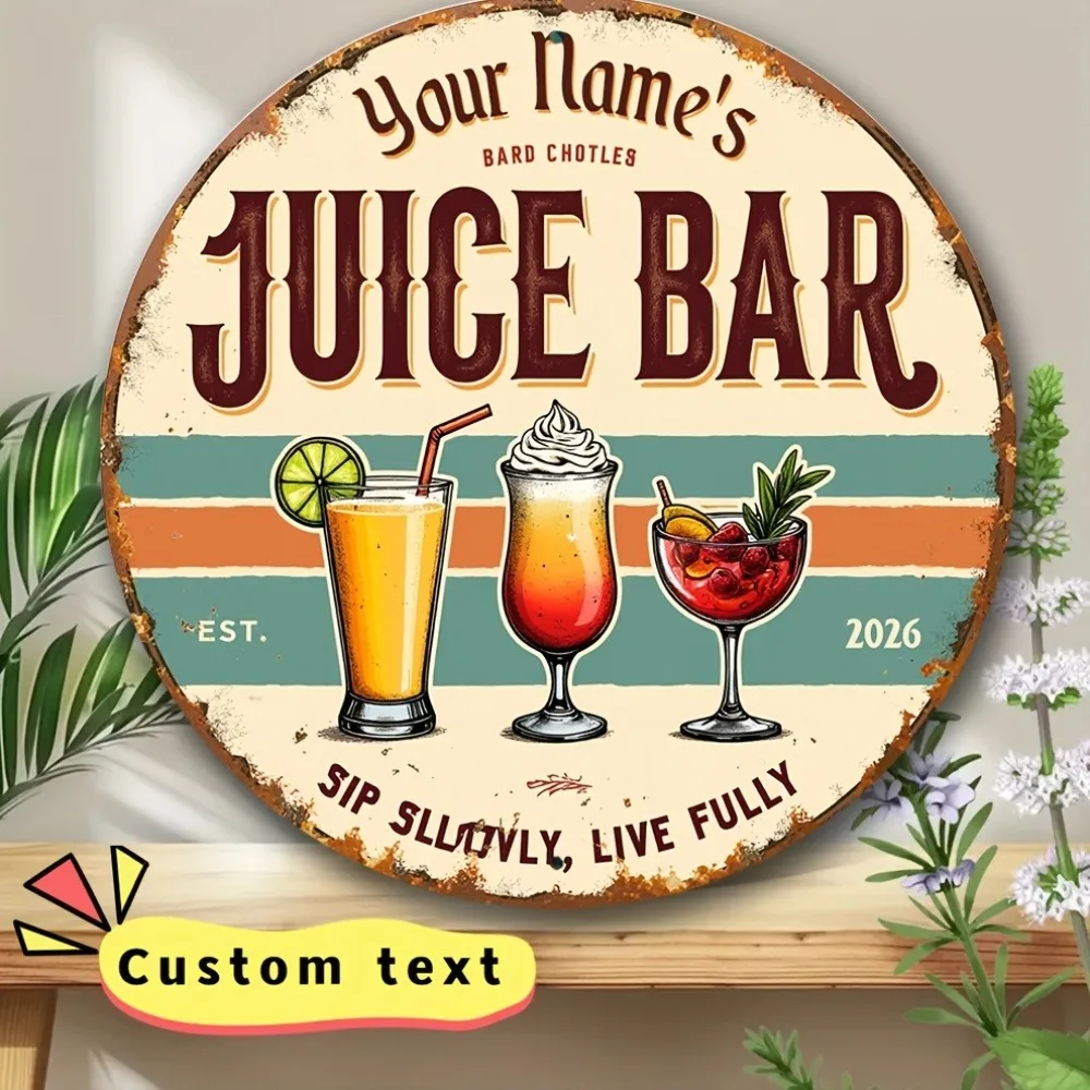 CIFbuy Custom Juice Bar Round Metal Sign,Personalized Vintage Cocktail Wall Decor (Only For Decoration)