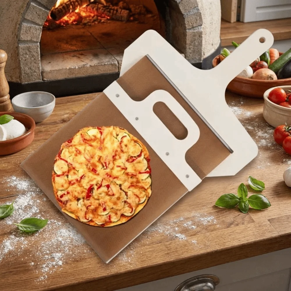 Non-Stick Sliding Pizza Peel Wooden Portable Pizza Slider Paddle with Handle Rectangle Pizza Serving Board Bread Baking