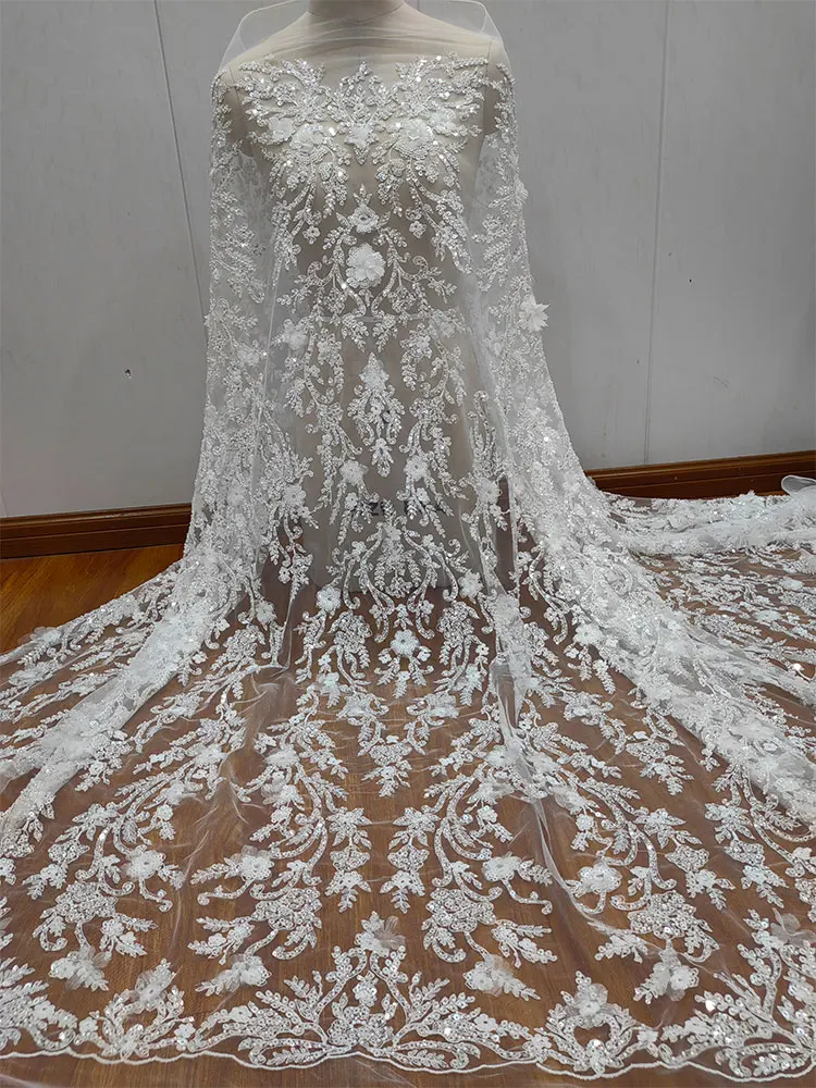 

New High Quality French Flower Sparkling Lace Embroidery Mesh Handmade Wedding Clothing Background Decoration Accessories